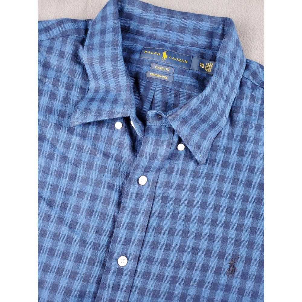 Ralph Lauren Classic Fit Performance Blue Gingham Checkered Shirt XXL flannel